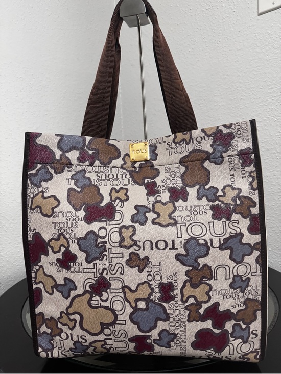Tous Handbags - TOUS Beige Tote with Brown Handles and Multicolor Floral Motif